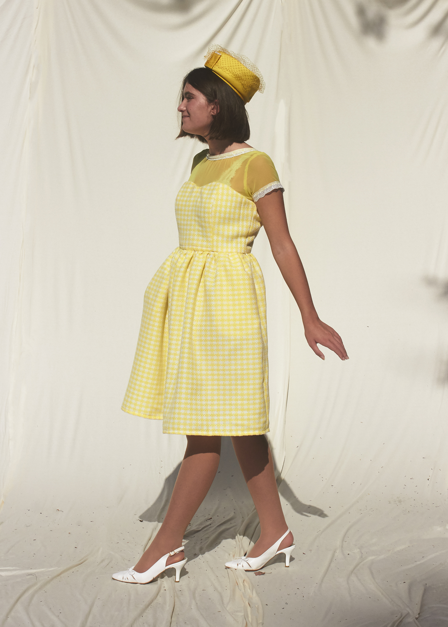 Yellow gingham 50s style dress