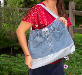 Easy to sew a tote bag from jeans waist , sewing diy a denim tote
